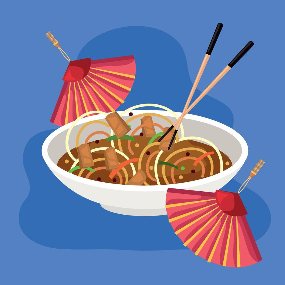 japanese soup and fans vector