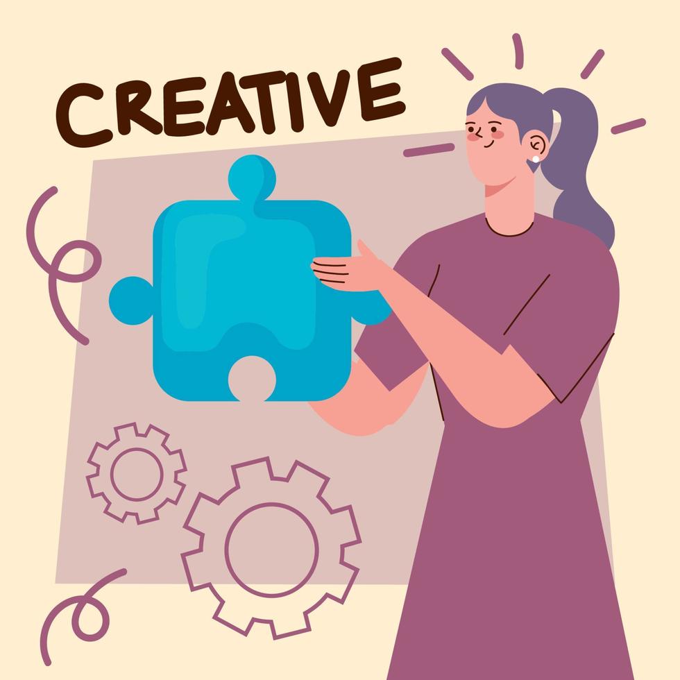 creative woman with puzzle vector