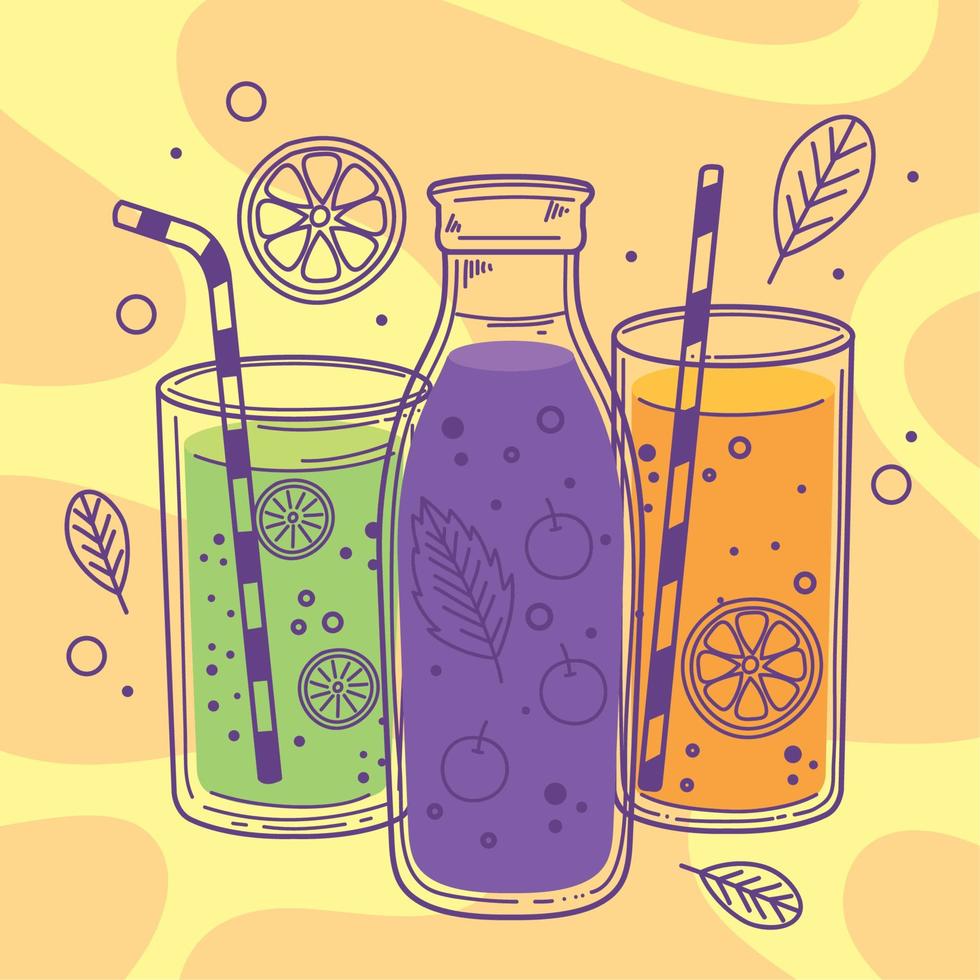 detox citrus and blueberries drinks vector