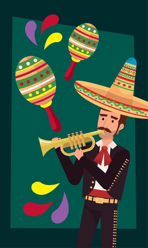 mexican celebration with male mariachi vector