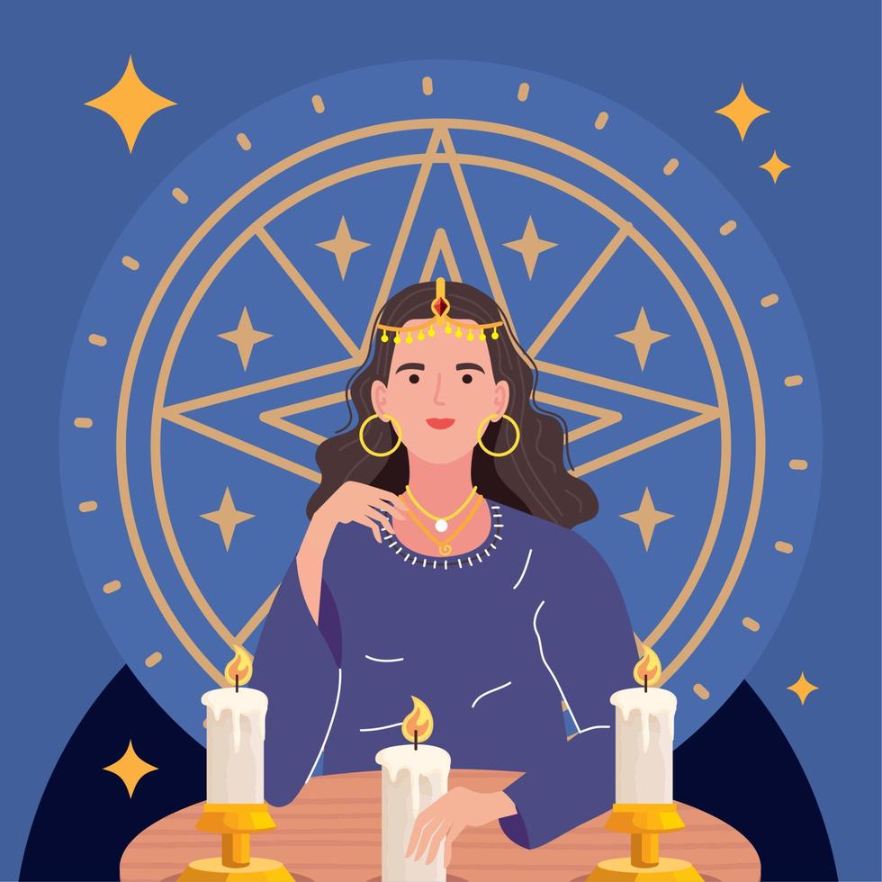 fortune teller female with candles vector