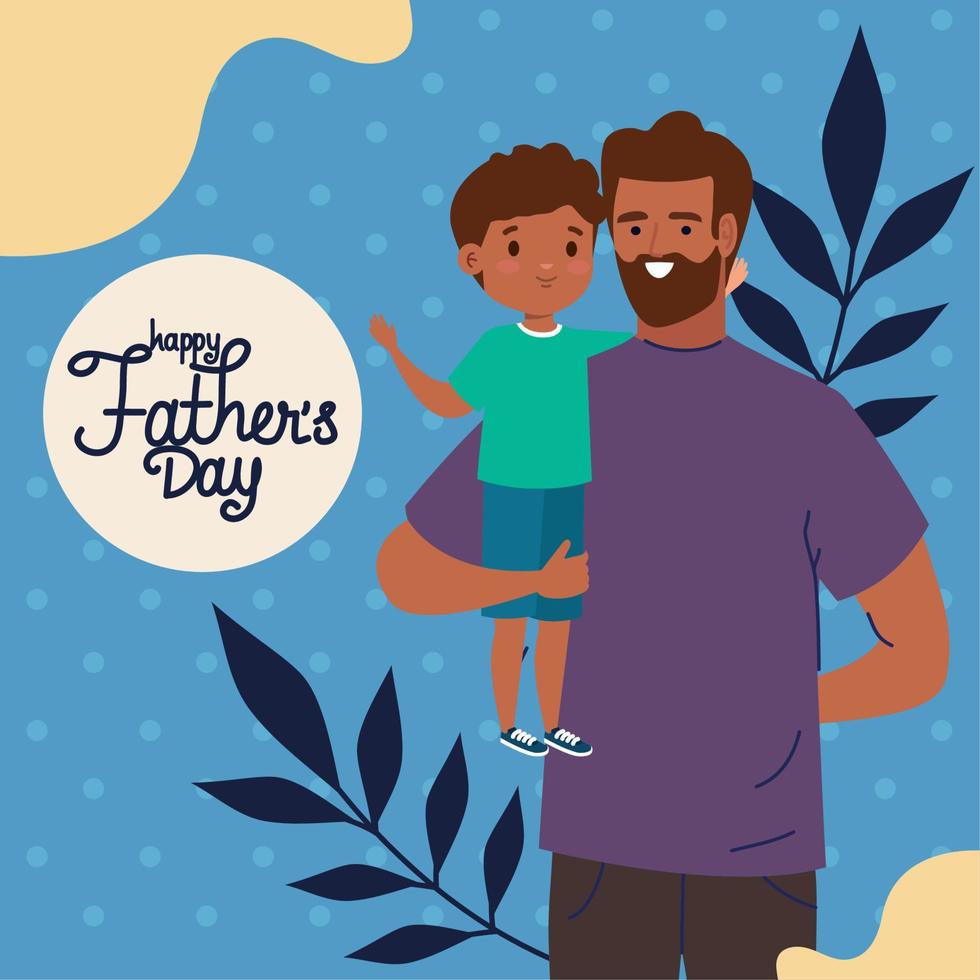 dad and son with lettering vector