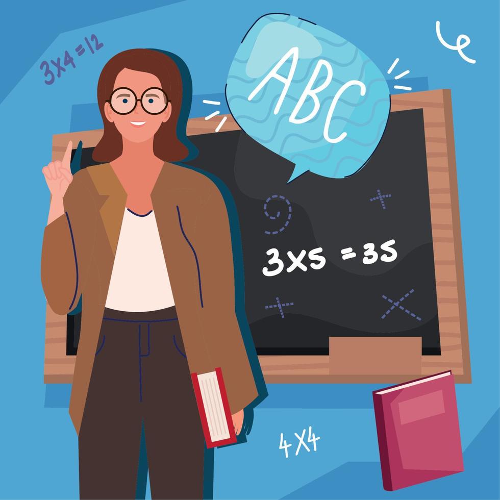 female teacher in math class vector