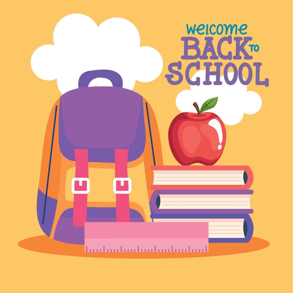 schoolbag with books and apple vector