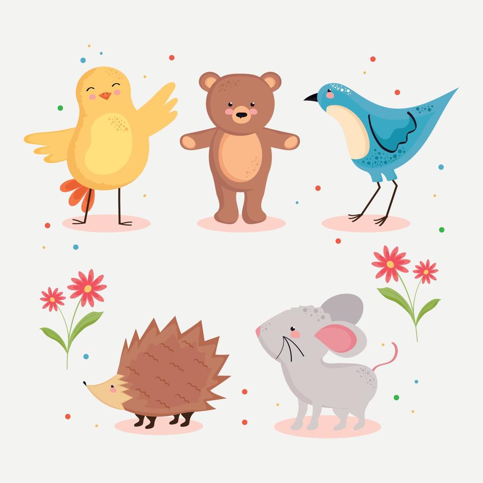 spring five animals vector