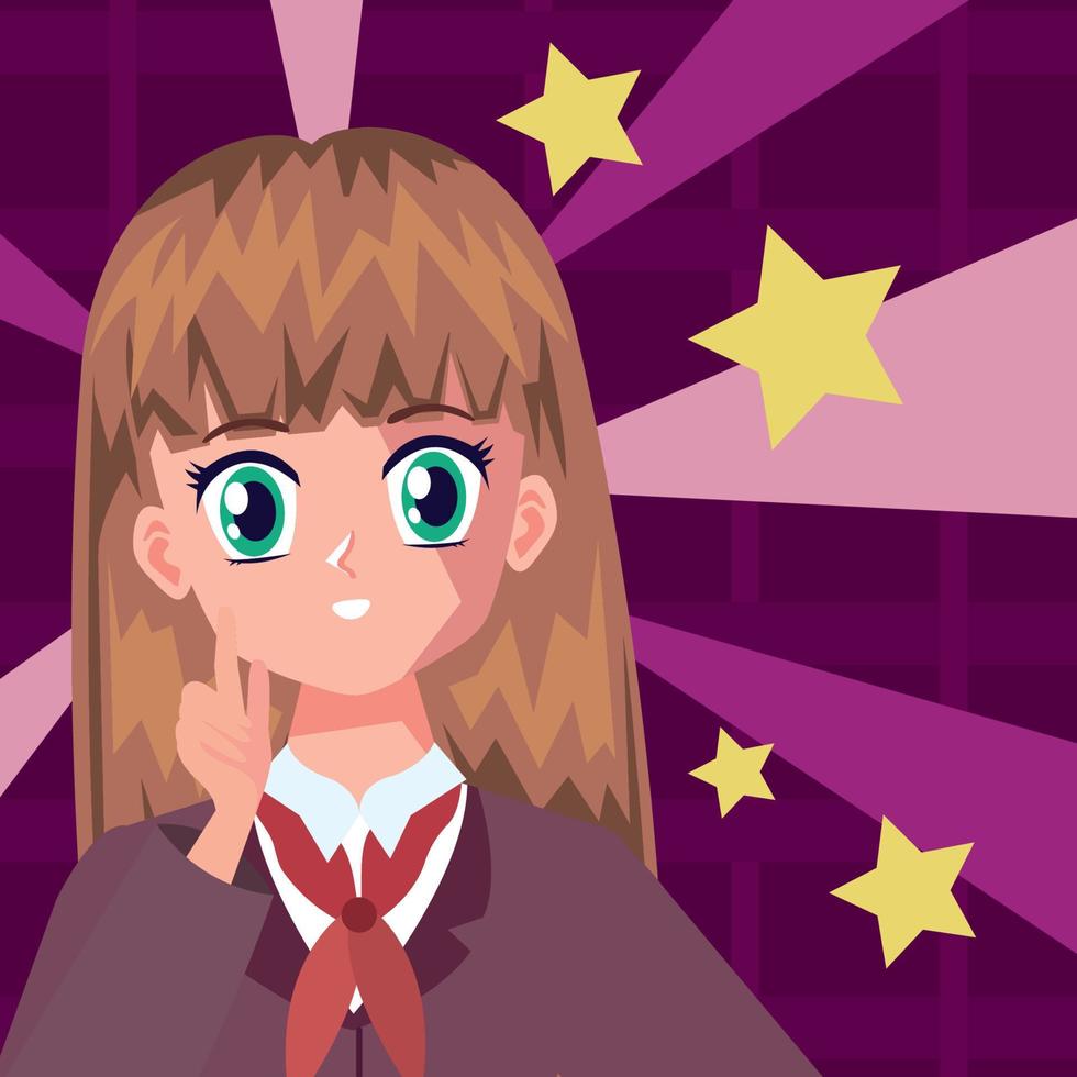 anime girl with stars vector