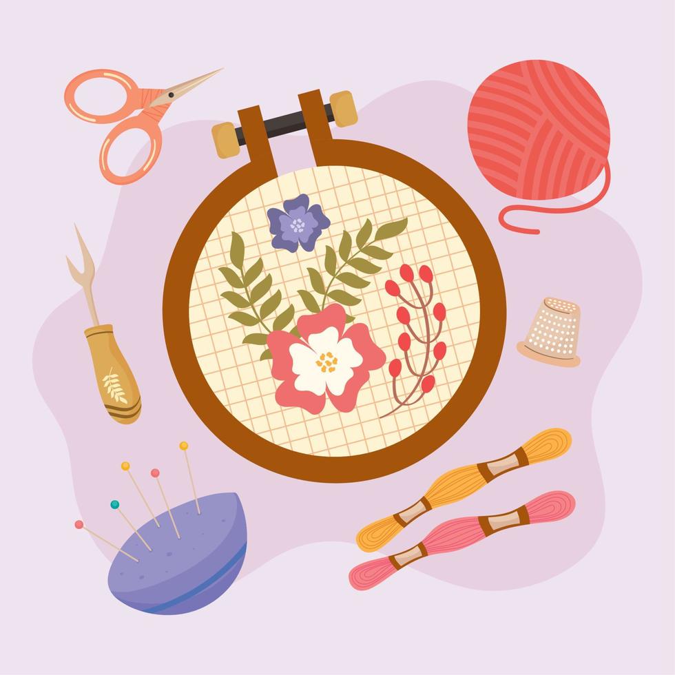 embroidery and weaving icons vector