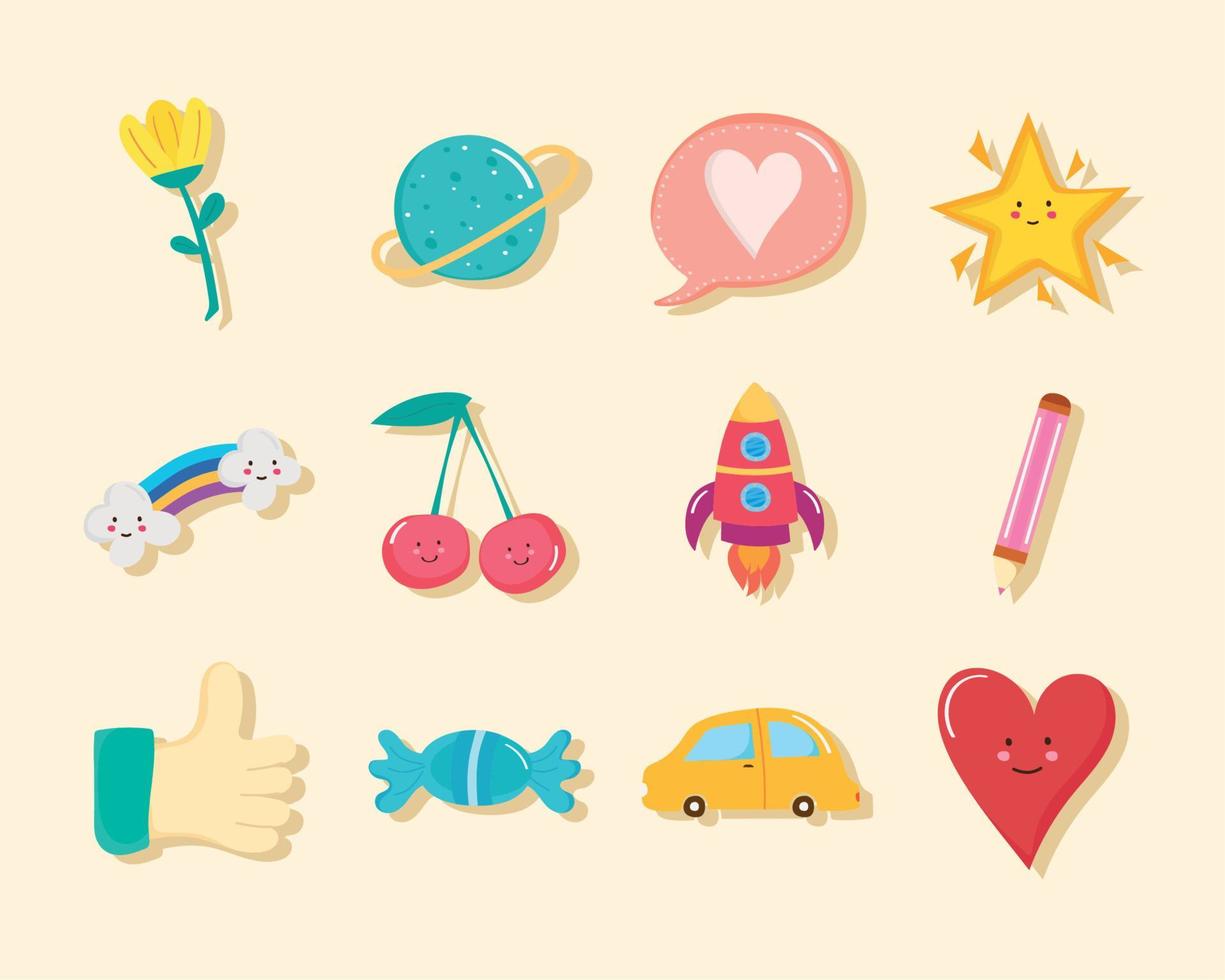 set cute icons vector