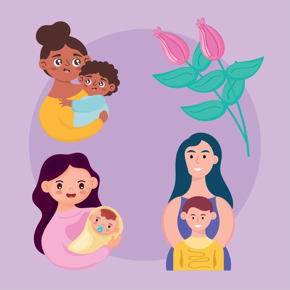 three mothers and sons vector