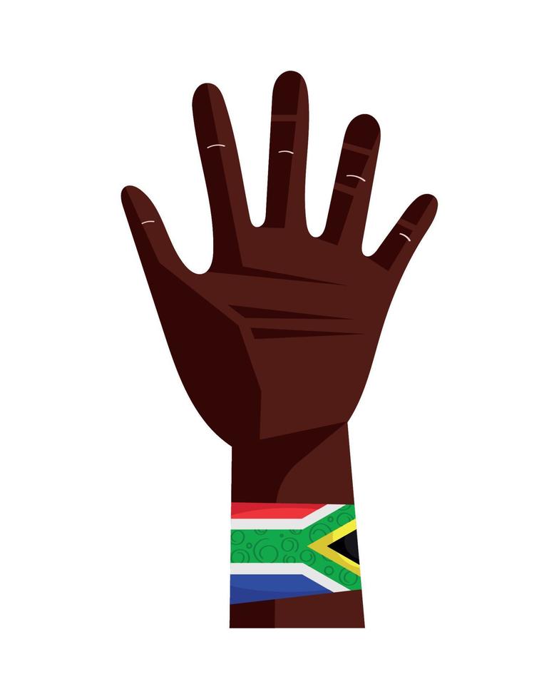 mano afro con la bandera de sudáfrica vector