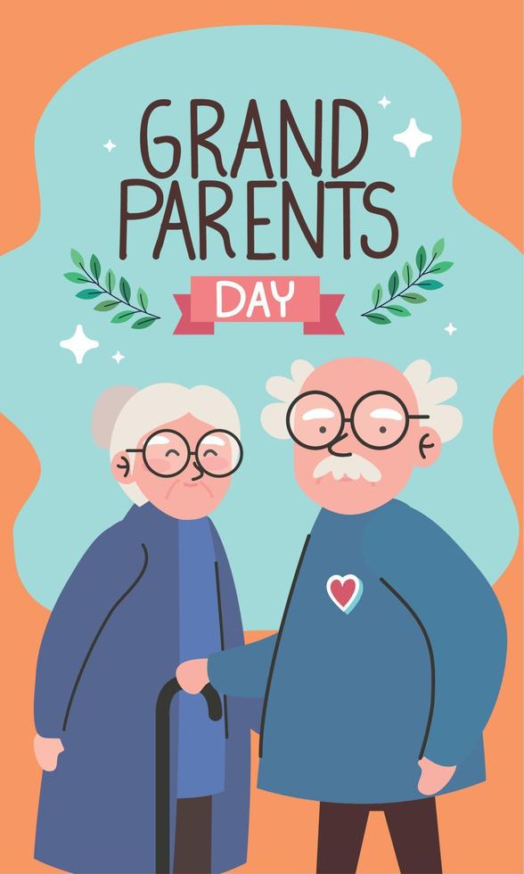 grandparents day lettering with lovers couple vector