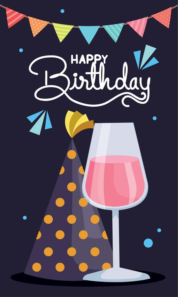 happy birthday lettering with champagne vector