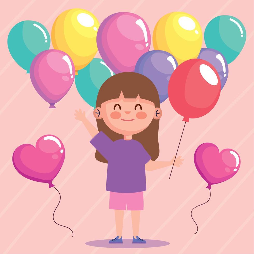 niña con cumpleaños globo helio vector