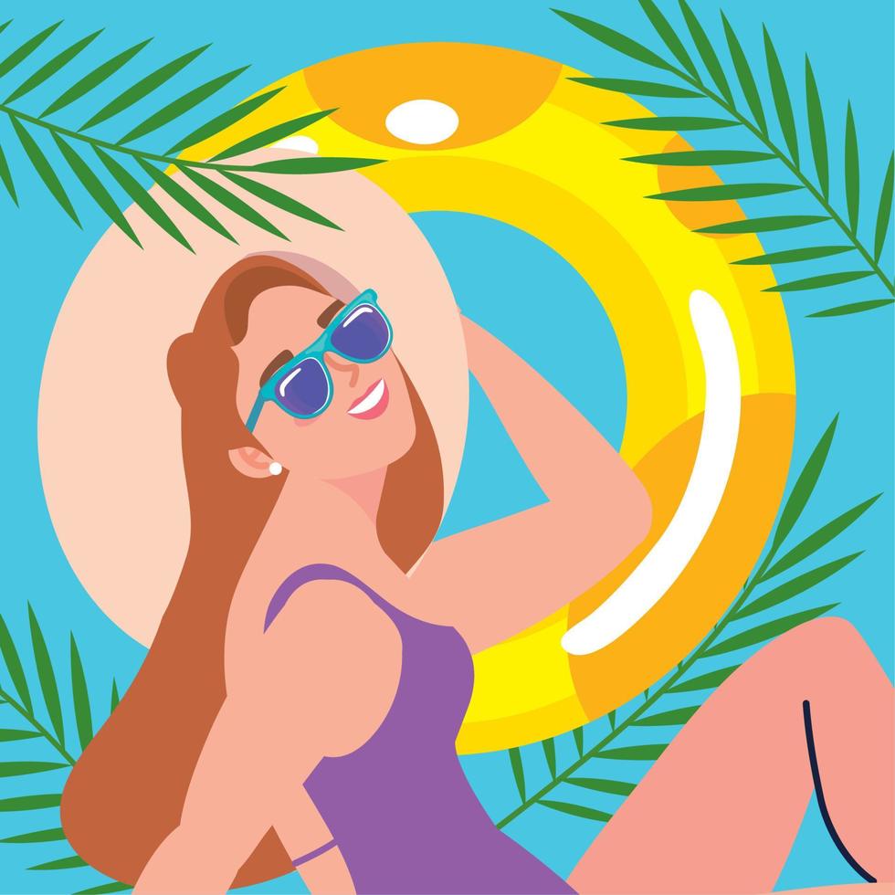 beautiful girl wearing summer hat vector