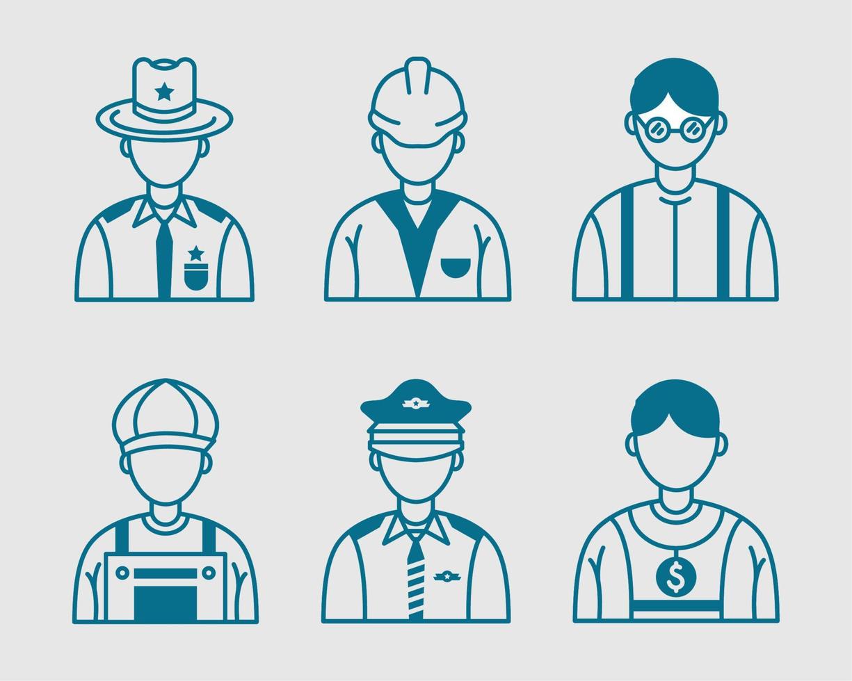 six Professionals workers characters vector
