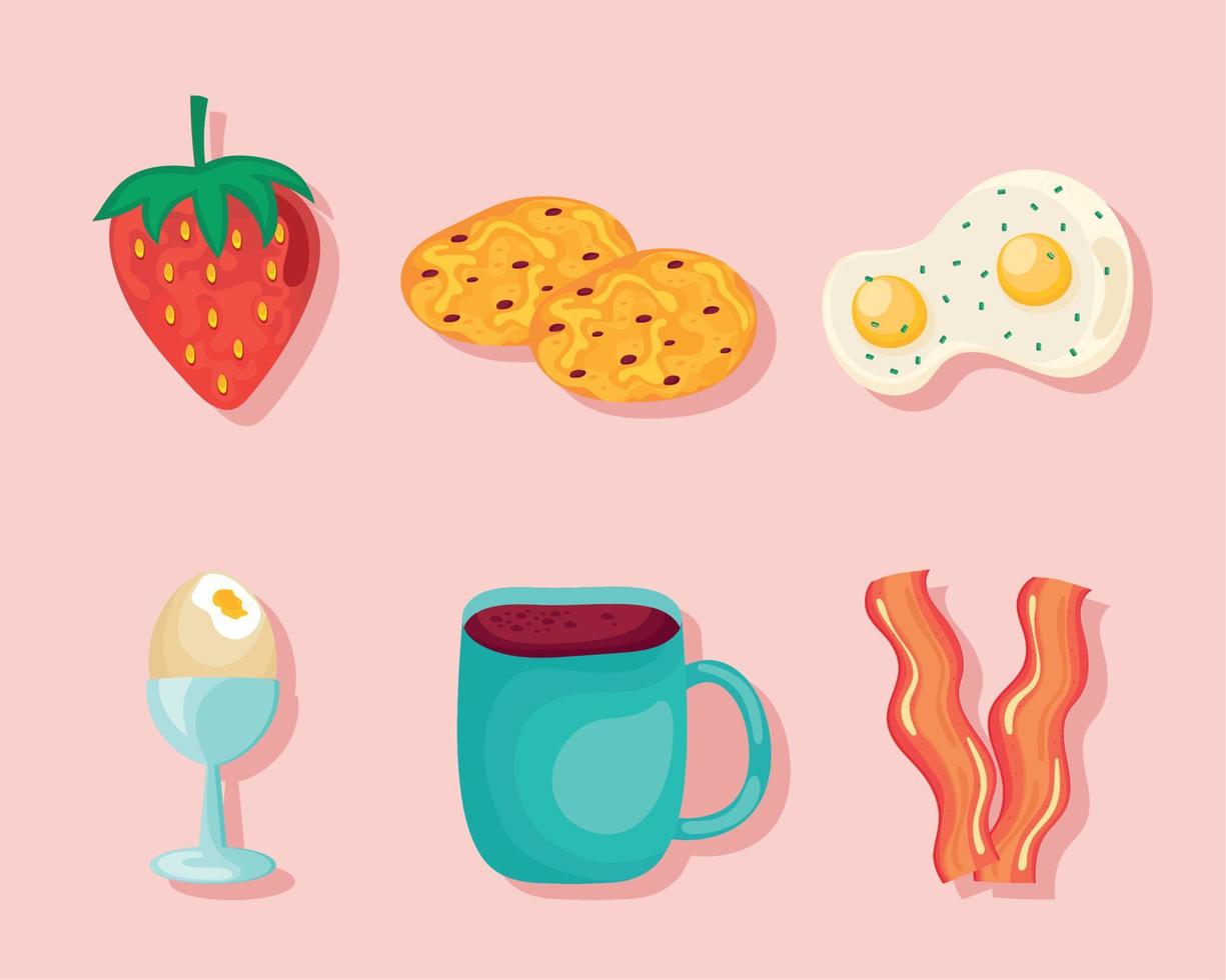 seis iconos de menú de desayuno vector