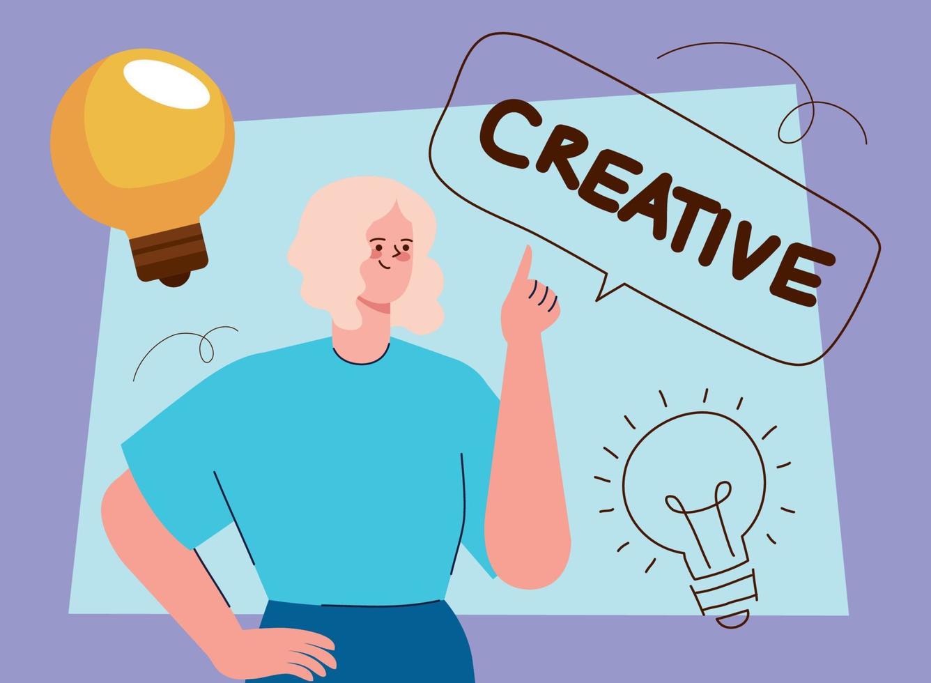 creative woman with bulbs vector