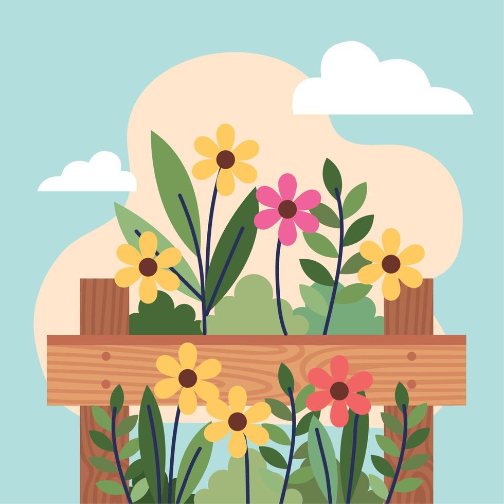 flores de jardineria en canasta vector