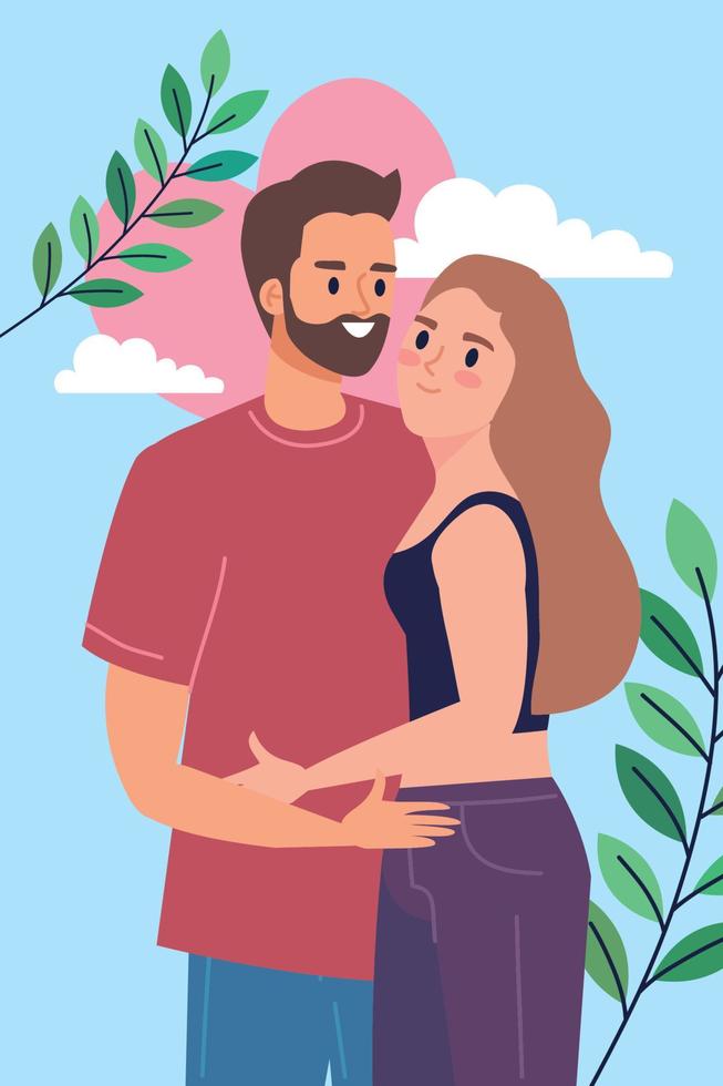 happy lovers couple hugging vector