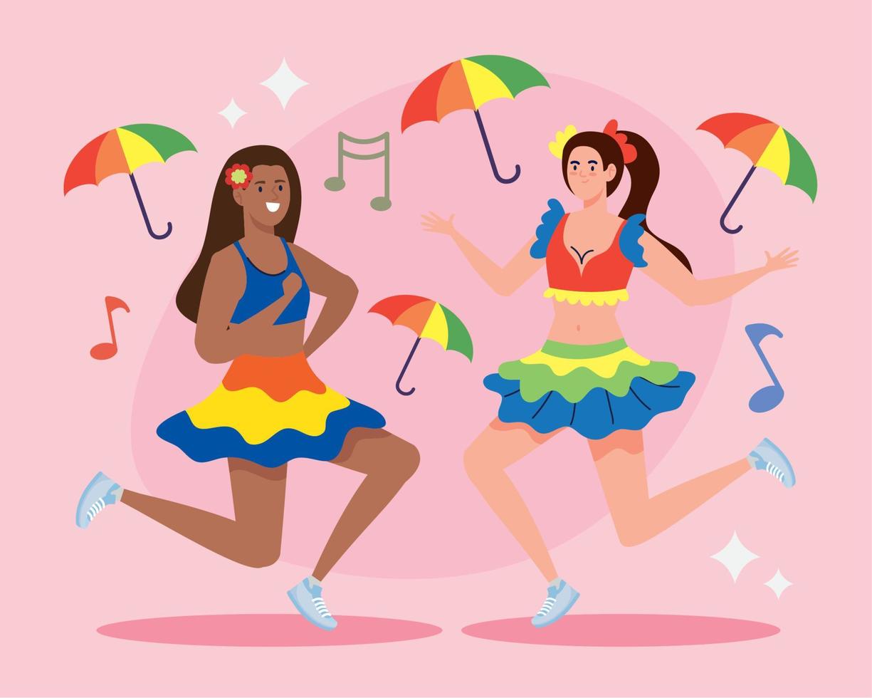 brazilian girls couple with umbrellas vector