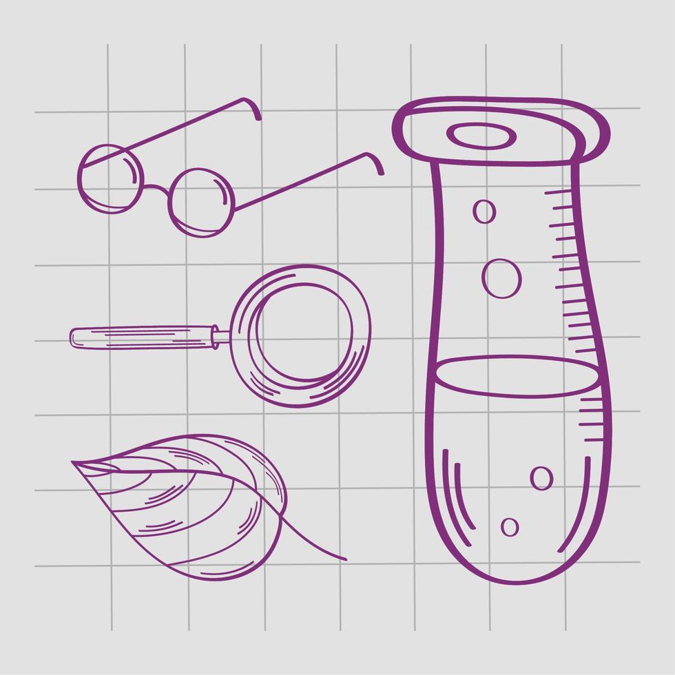 garabato de cuatro útiles escolares vector