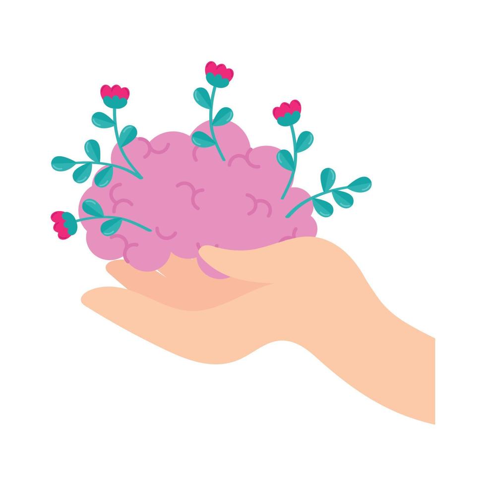 hand lifting floral brain vector