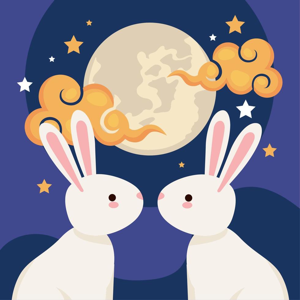 chinese moon festival rabbits with fullmoon vector