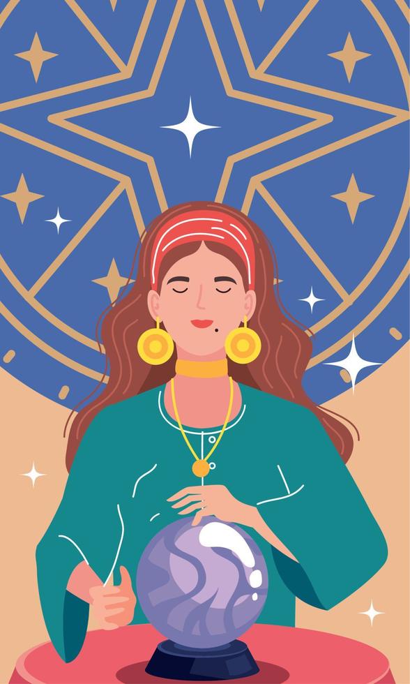 fortune teller reading crystal ball vector