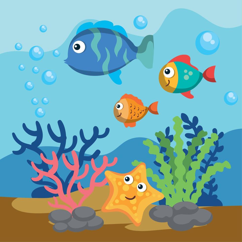 sea fishes and starfish vector