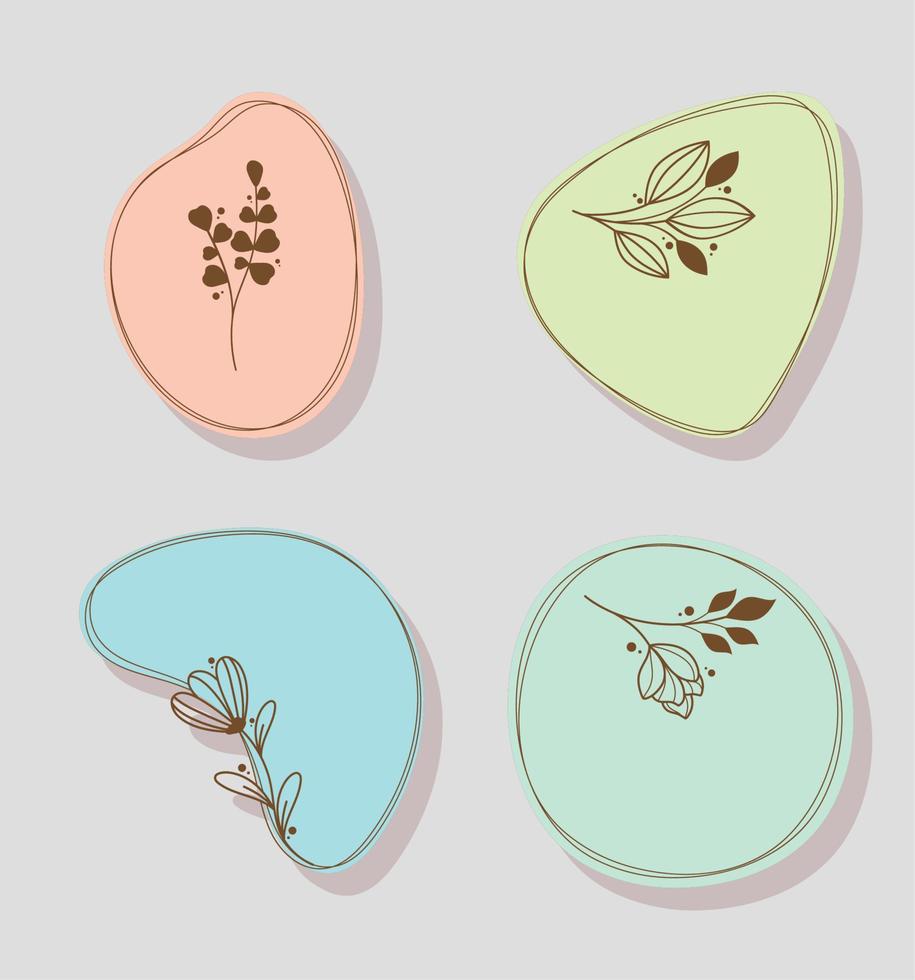four floral badges icons vector