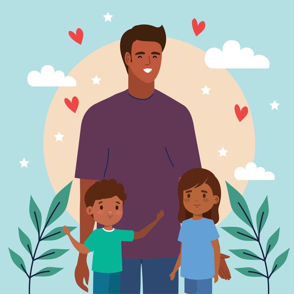 afro father with kids vector