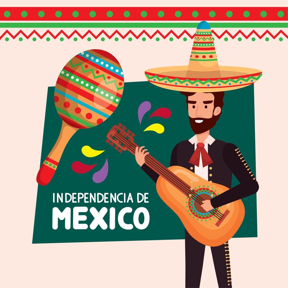 letras de independencia de mexico con mariachi vector