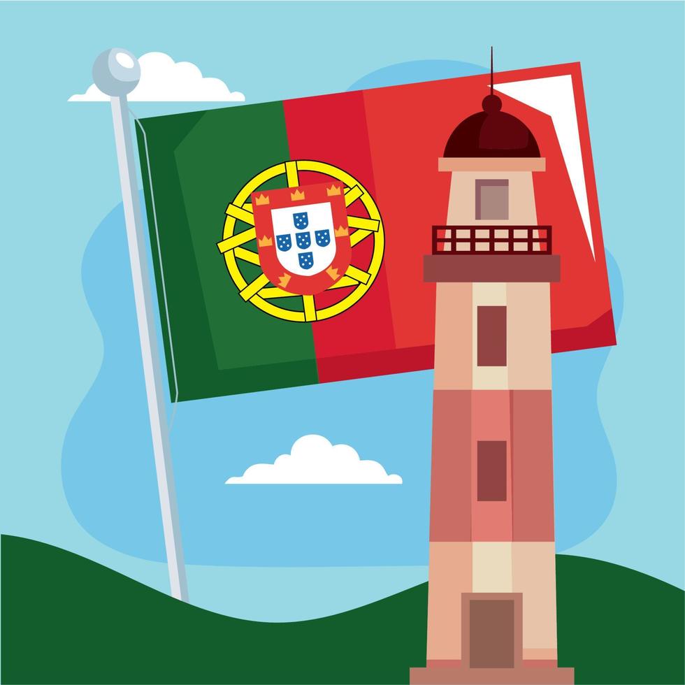 bandera de portugal con faro vector