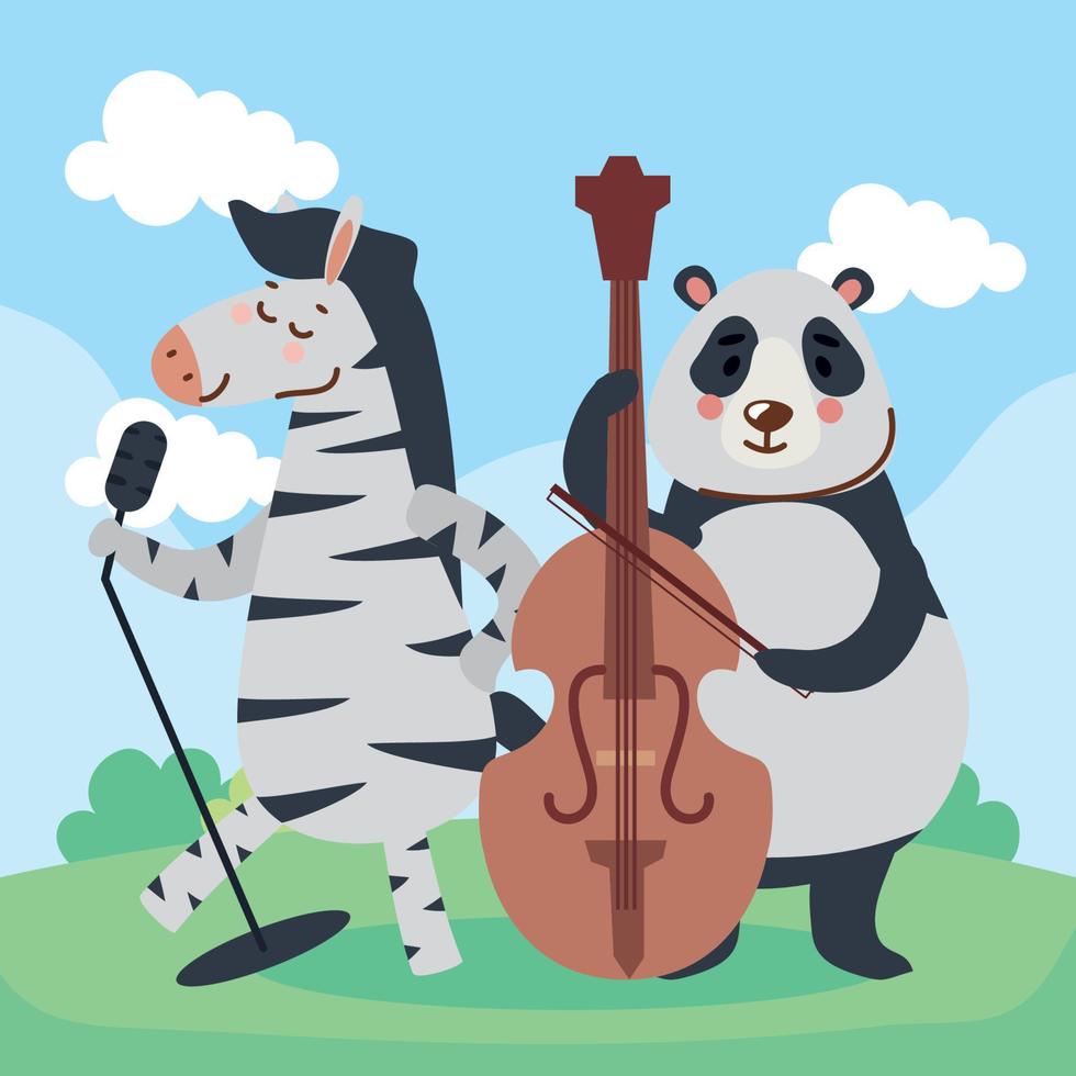 músicos de cebra y panda vector