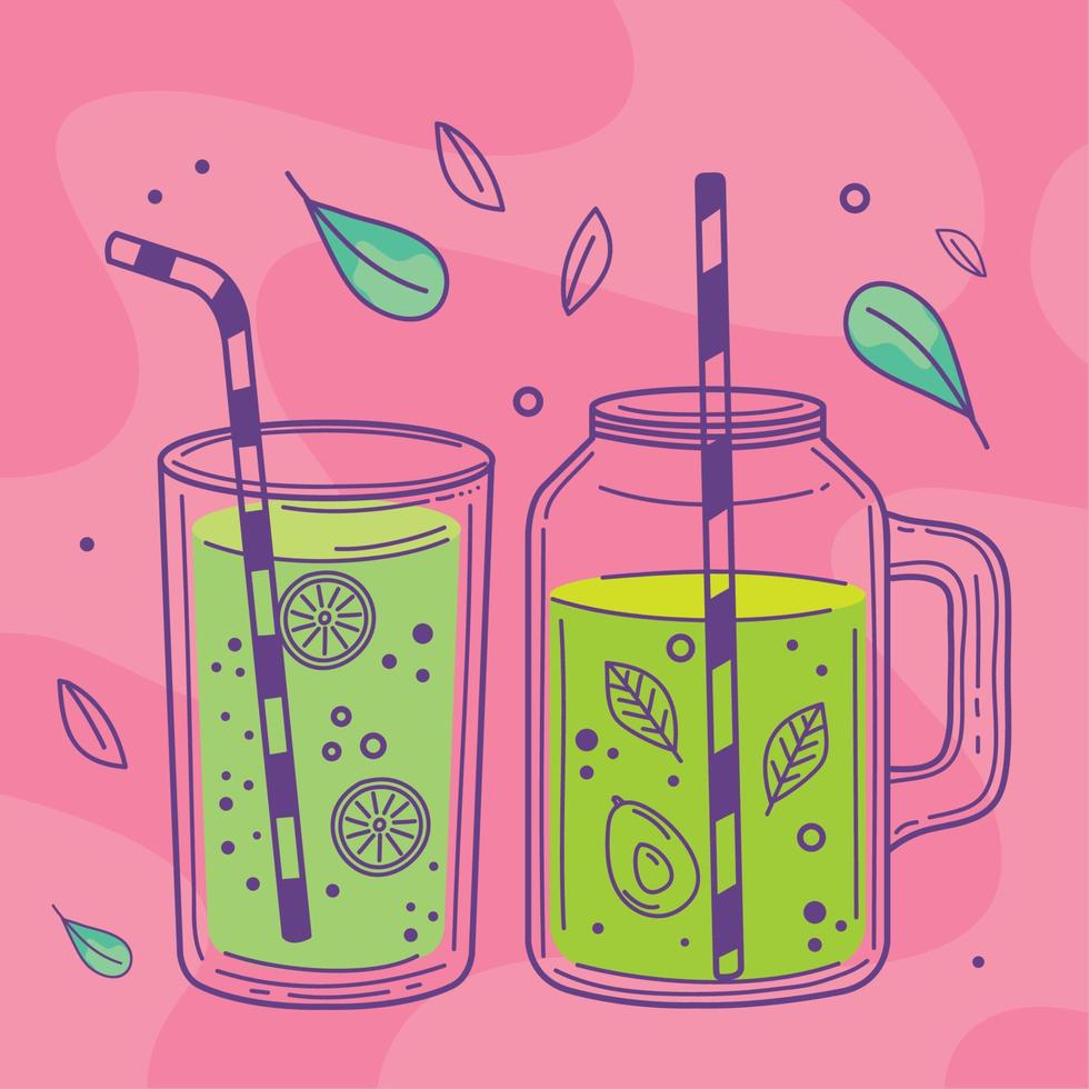 Bebidas desintoxicantes de limón y aguacate. vector