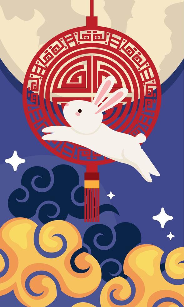 conejo del festival de la luna china con decoración vector