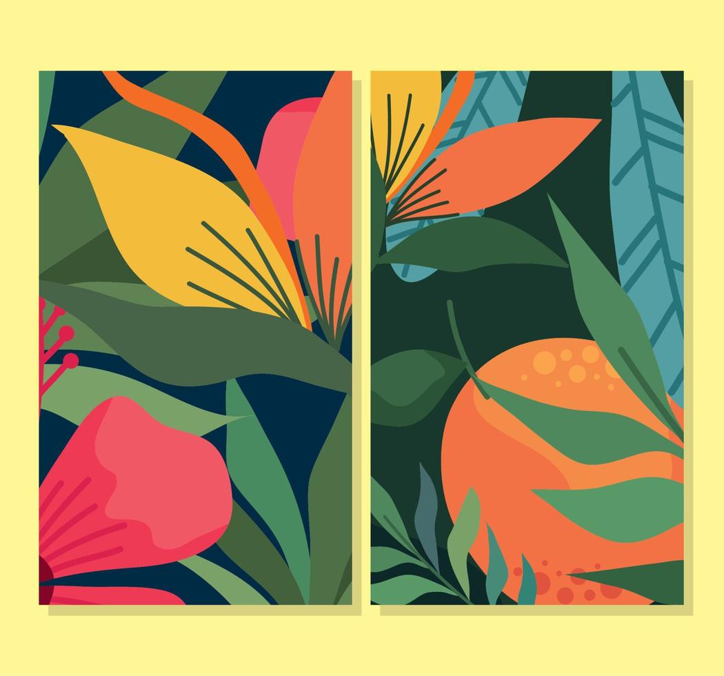 fruits and flowers patterns vector