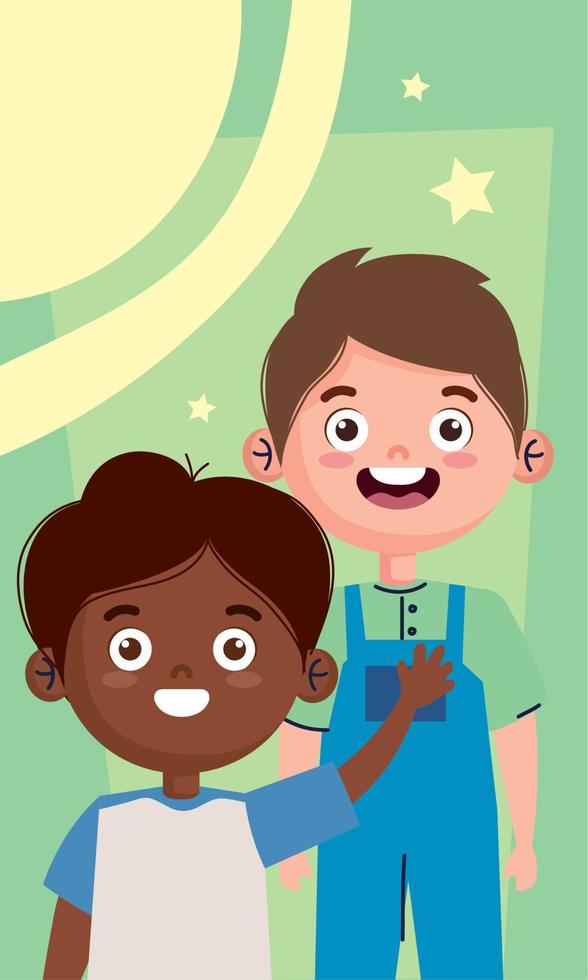 niños pequeños interraciales sonriendo vector