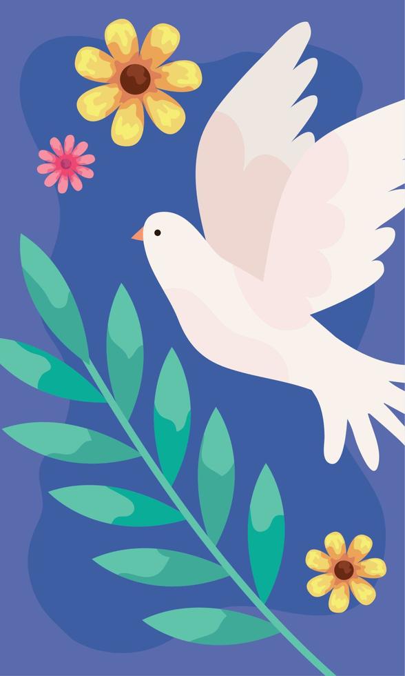 peace dove with flowers vector