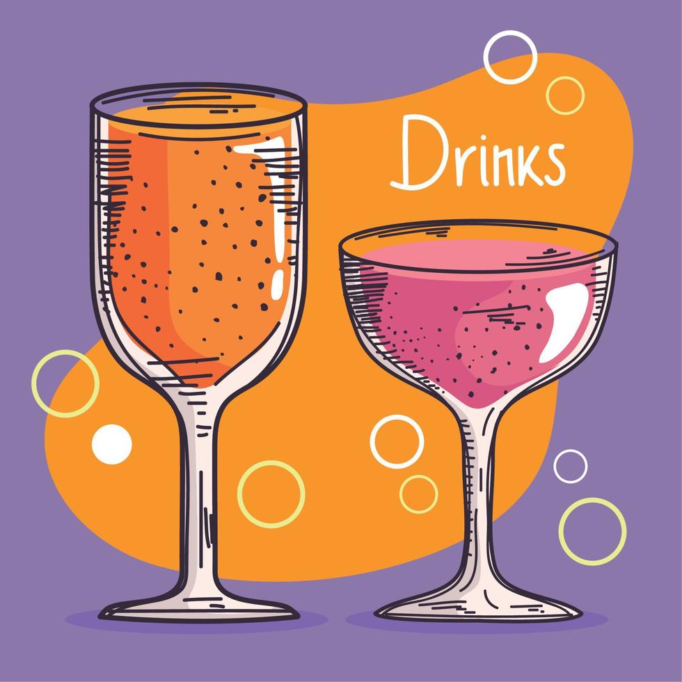 drinks lettering with two cups vector