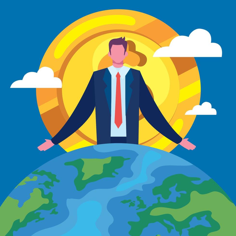 businessman with earth planet vector