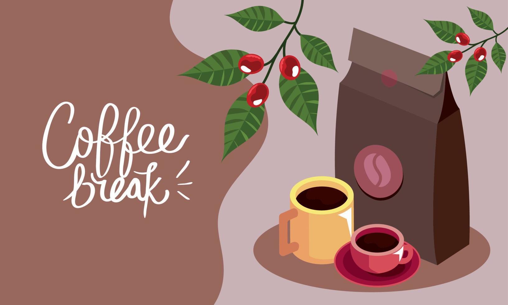 coffee lettering with isometric bag vector