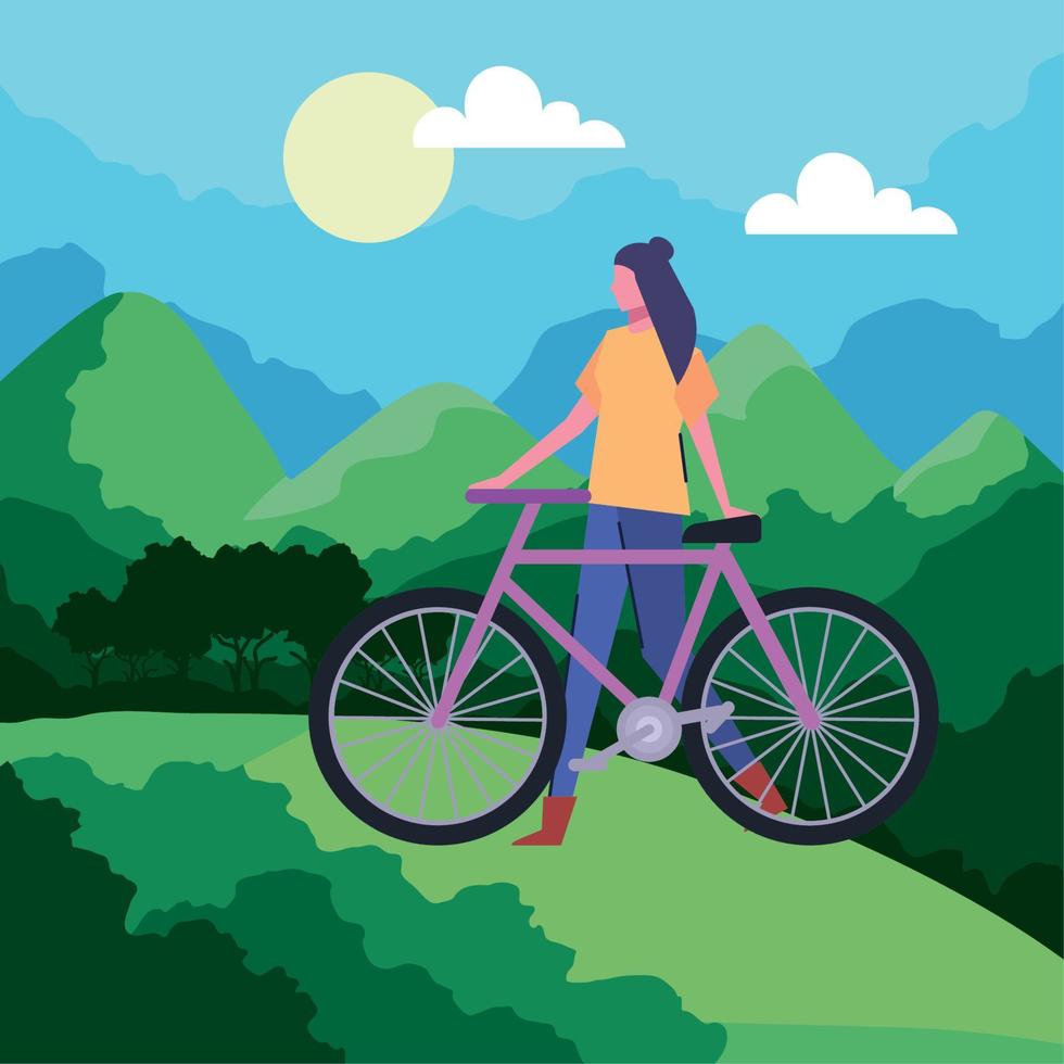 female cyclist in mountain vector