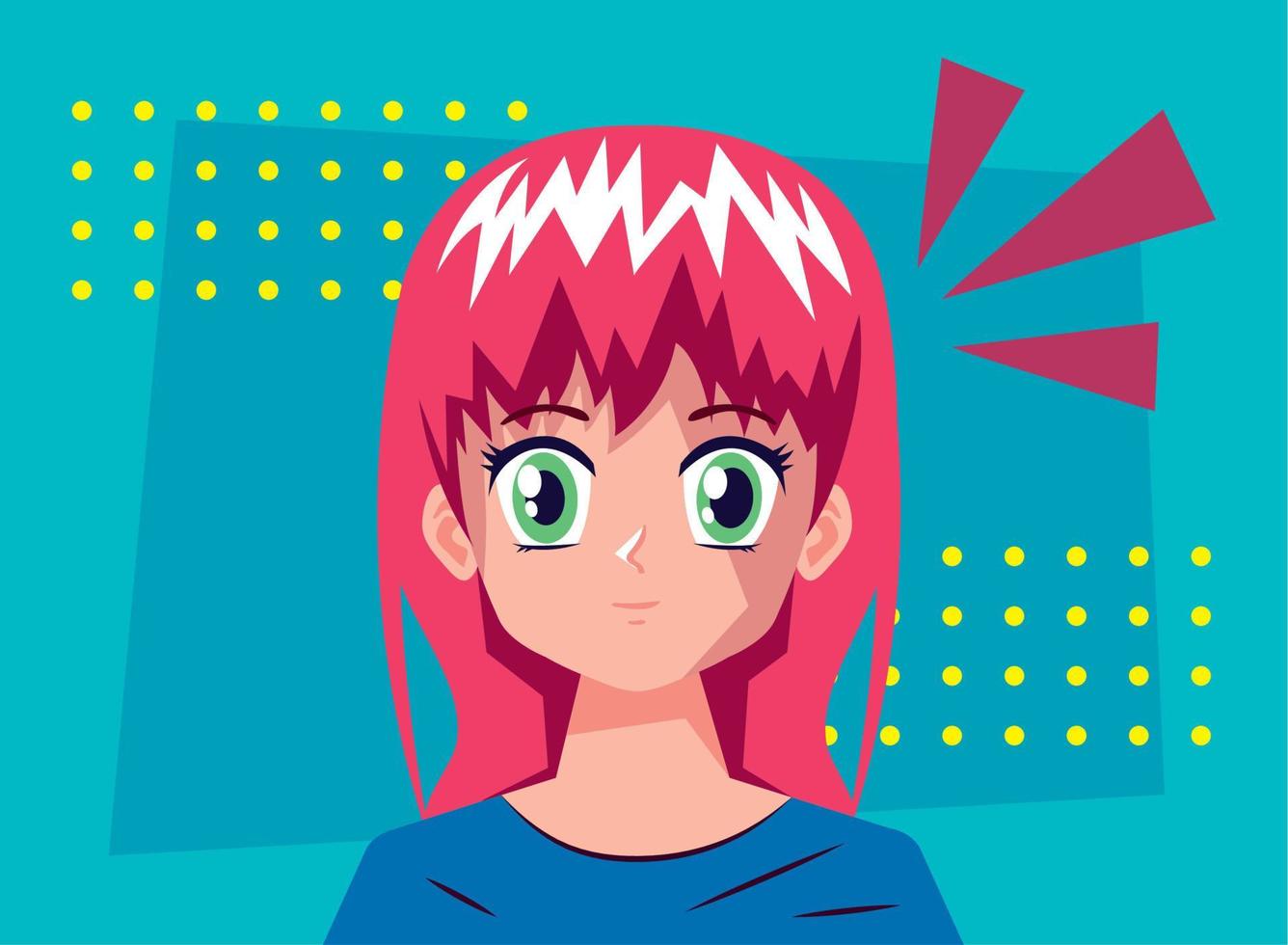 chica anime con el pelo rojo vector