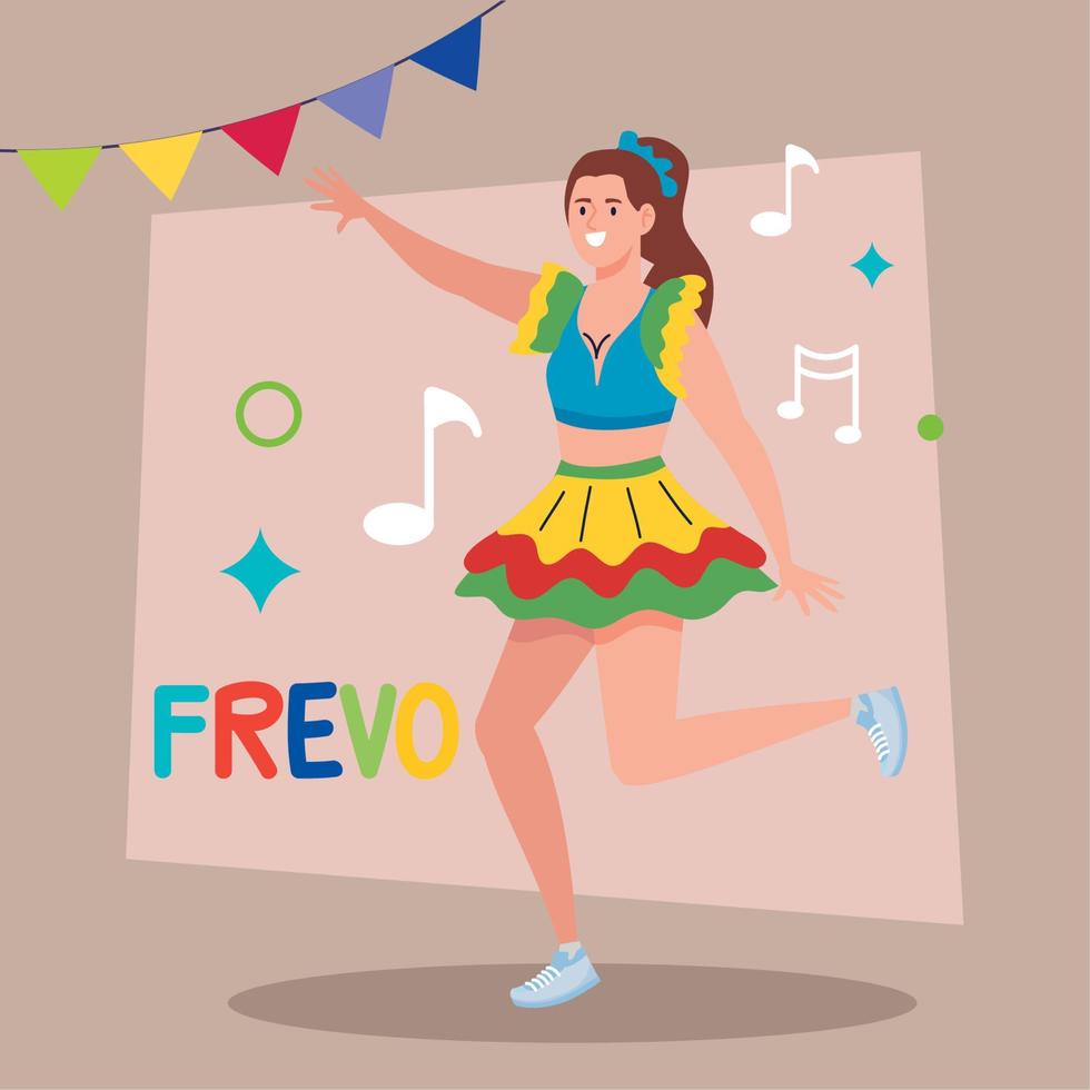 letras de celebración frevo con bailarina vector