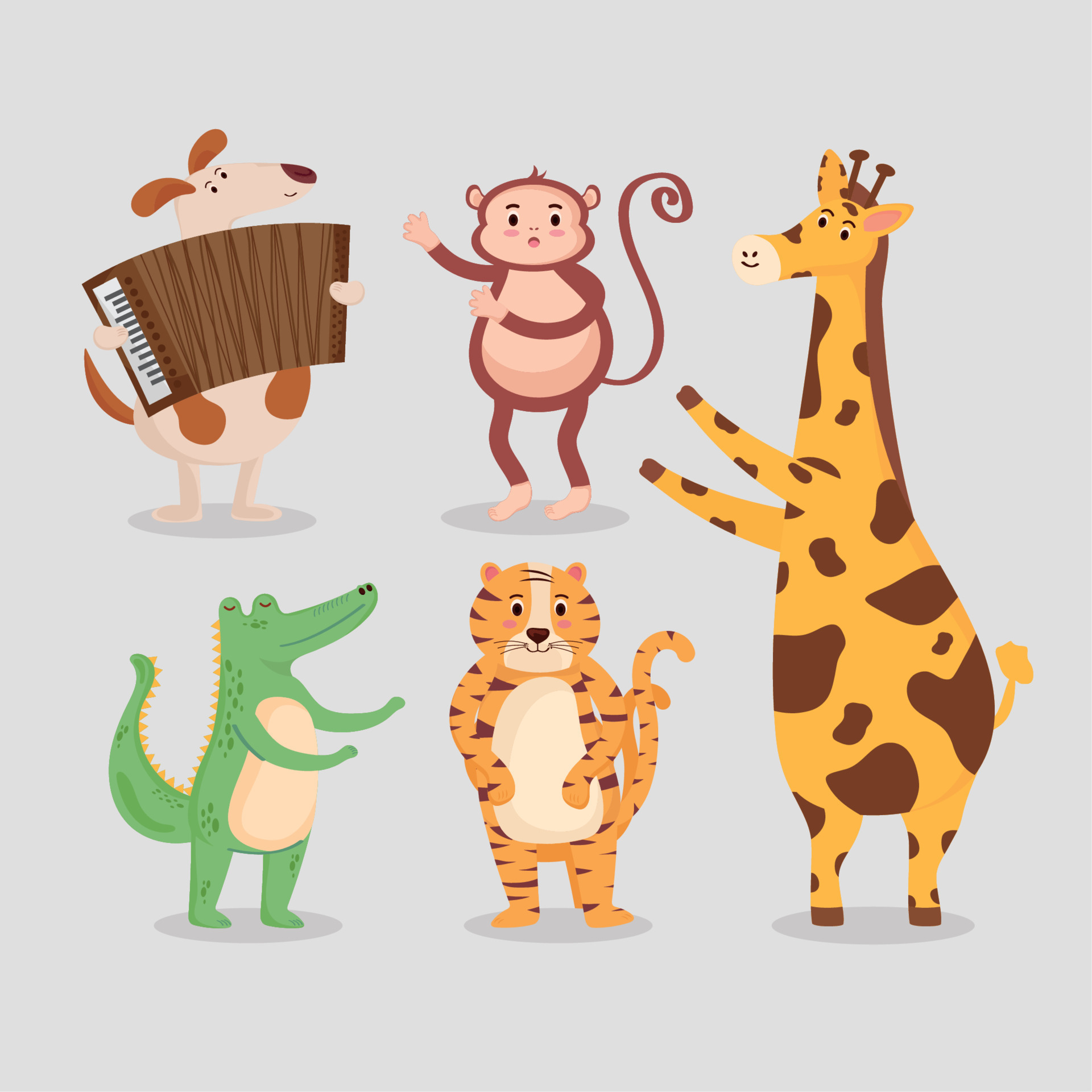 five cute animals playing instruments 10479748 Vector Art at Vecteezy