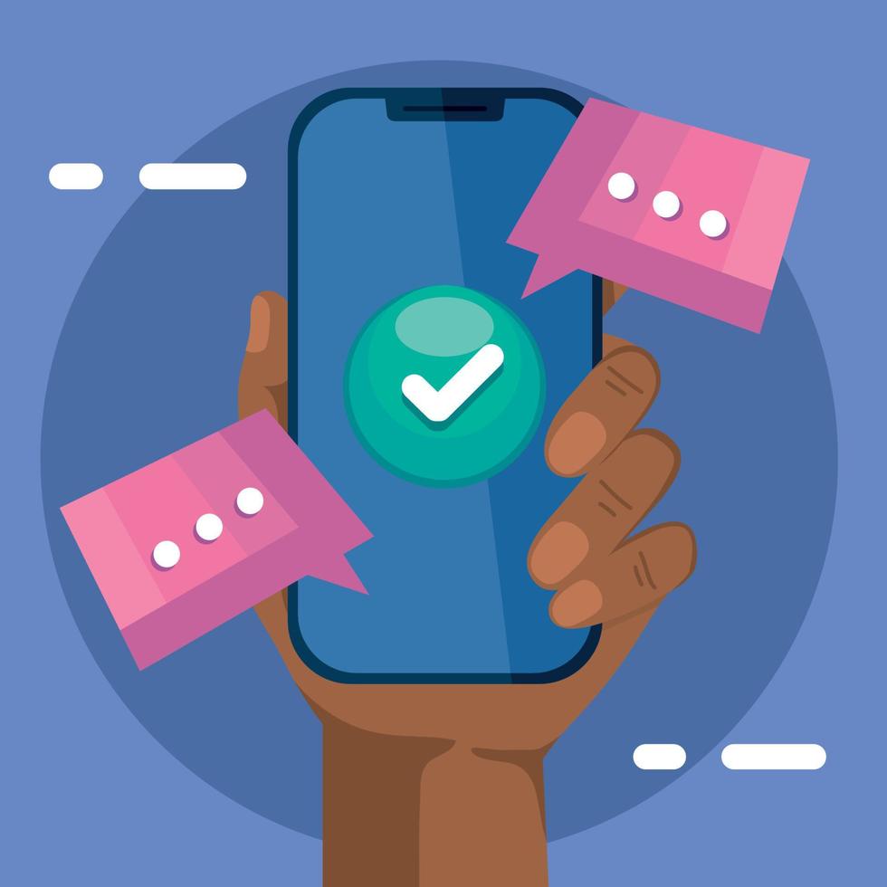 smartphone with afro user hand vector