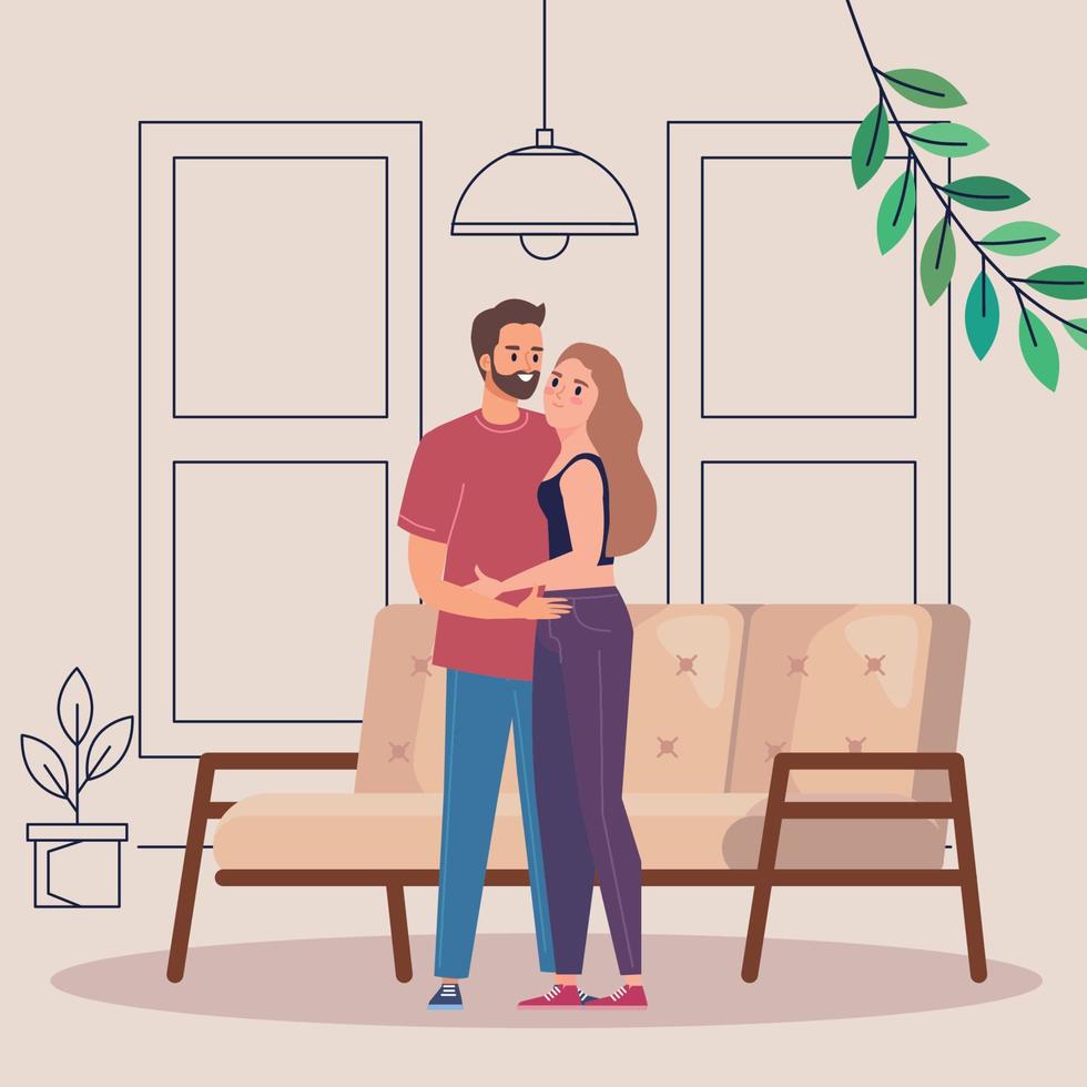 lovers couple and sofa vector