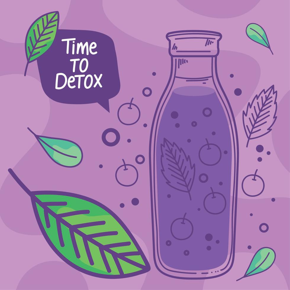 time to detox lettering with blueberries drink vector