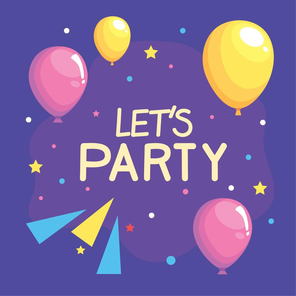 lets party lettering with balloons vector